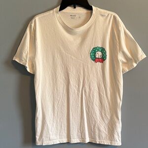 Hollister Cream Tee with Snoopy Green Wreath and Red Bow Graphic Peanuts